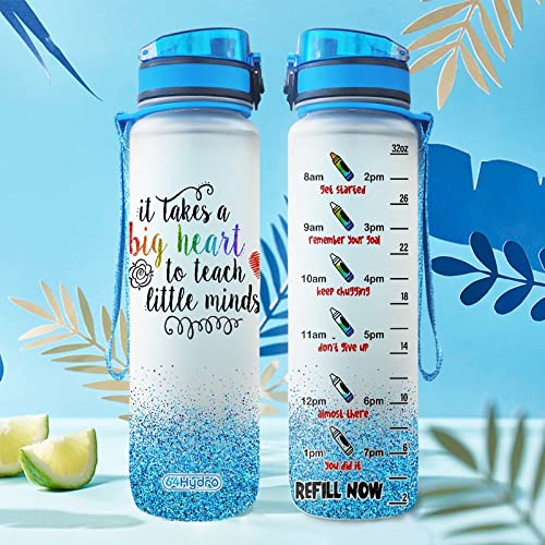 64HYDRO 32oz 1liter Rose Flower She Believed She Could so She Did Water Bottles with Time Marker, Motivational Water Tracker Bottle with Times to Drink for Home, Work, Gym, Fitness, Sports