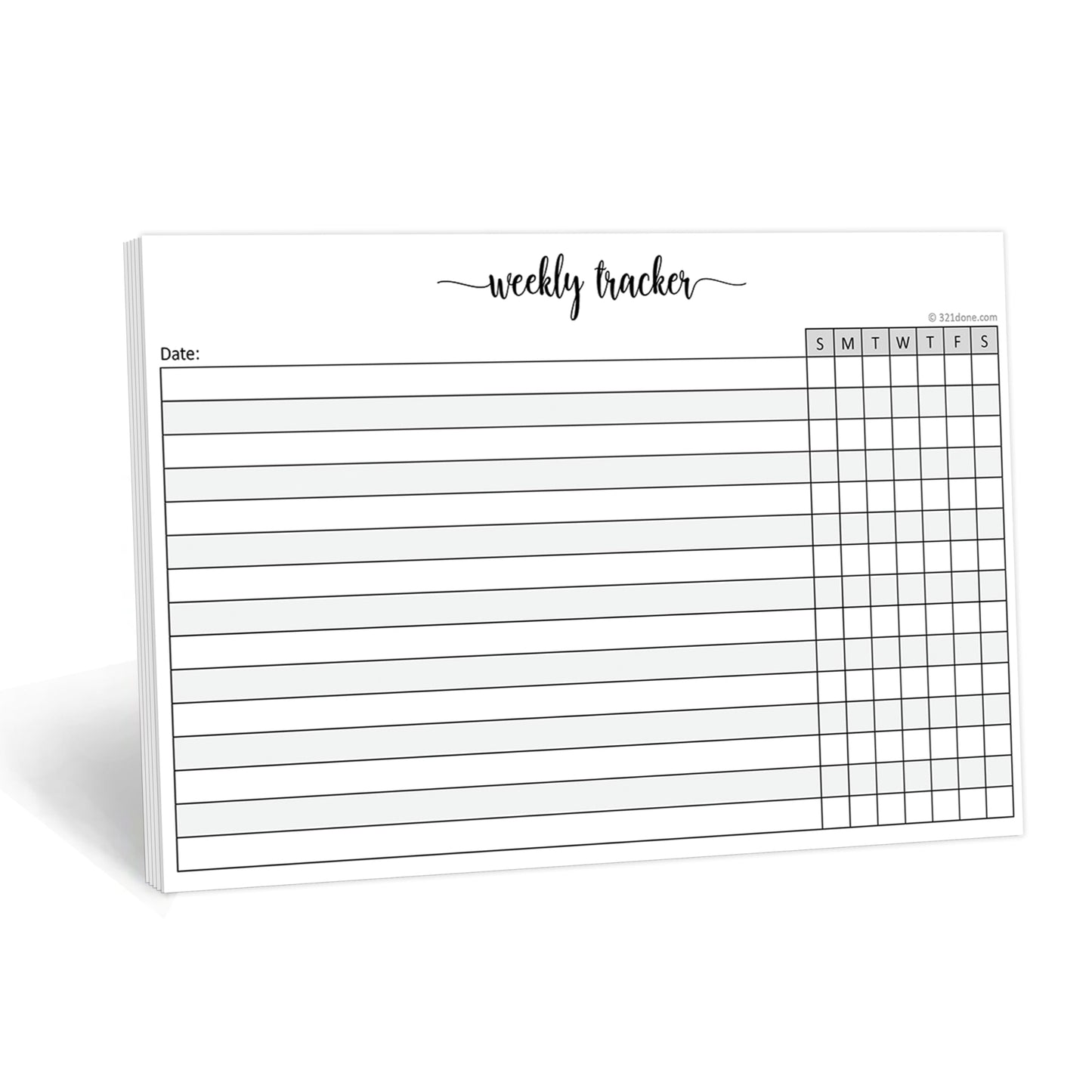 321Done Weekly Tracker Notepad - 50 Sheets (5.5" x 8.5") - Habit Tracking Days of Week Tear-Off Sheets, Planner Organizing - Made in USA - Simple Script