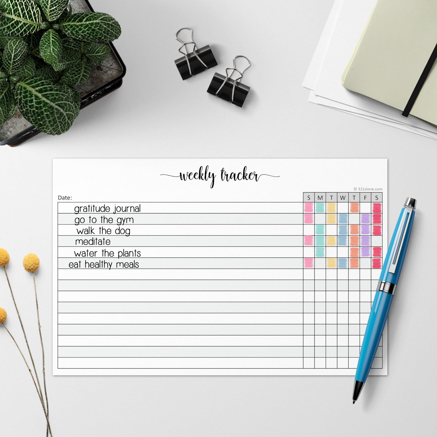 321Done Weekly Tracker Notepad - 50 Sheets (5.5" x 8.5") - Habit Tracking Days of Week Tear-Off Sheets, Planner Organizing - Made in USA - Simple Script