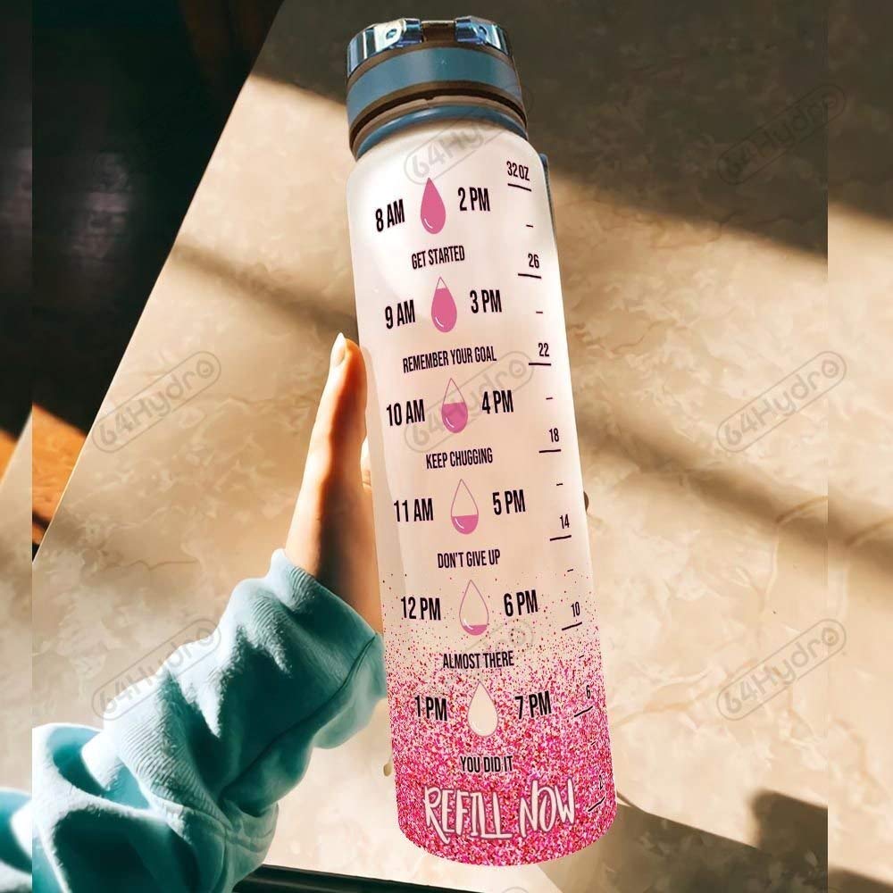 64HYDRO 32oz 1liter Rose Flower She Believed She Could so She Did Water Bottles with Time Marker, Motivational Water Tracker Bottle with Times to Drink for Home, Work, Gym, Fitness, Sports