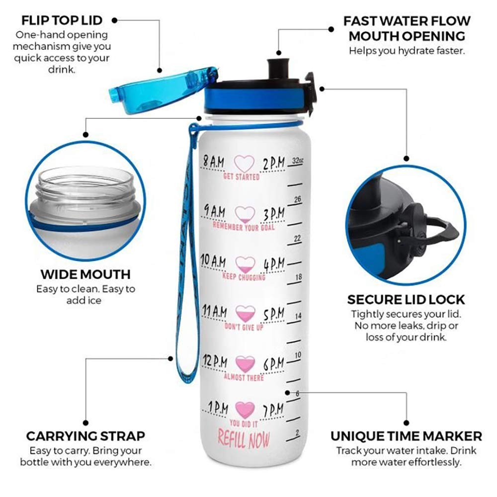 64HYDRO 32oz 1liter Rose Flower She Believed She Could so She Did Water Bottles with Time Marker, Motivational Water Tracker Bottle with Times to Drink for Home, Work, Gym, Fitness, Sports