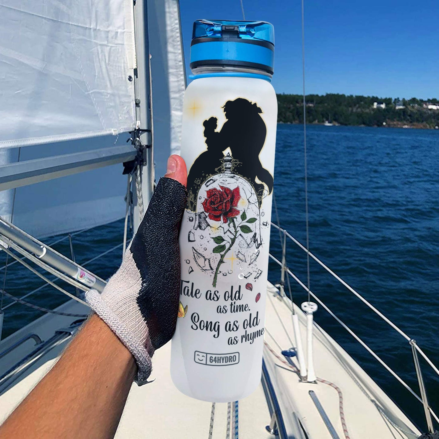 64HYDRO 32oz 1liter Rose Flower She Believed She Could so She Did Water Bottles with Time Marker, Motivational Water Tracker Bottle with Times to Drink for Home, Work, Gym, Fitness, Sports